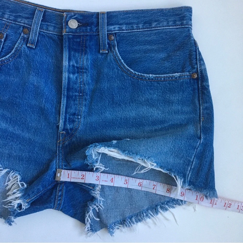 Levis Premium 501 High Rise Original Distressed Raw Hem Jean Shorts Size 30